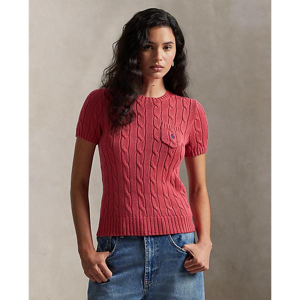 여성 케이블 니트 코튼 숏 슬리브 스웨터(WMPOSWENC021496610)