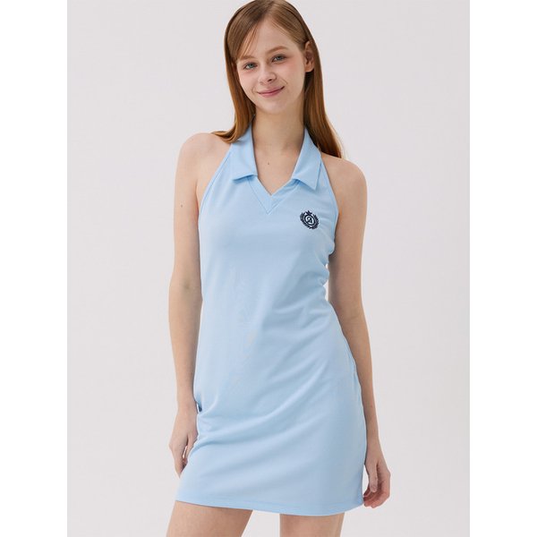 카라 홀터넥 미니 원피스 스카이블루