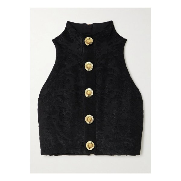 크롭 버튼 장식 자카드 탑 블랙 46376663162844031