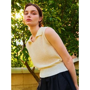 SUMMER LINEN COLLAR SLEEVELESS KNIT IVORY