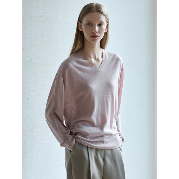 Wholegarment Wool V-Neck Knit_Pink