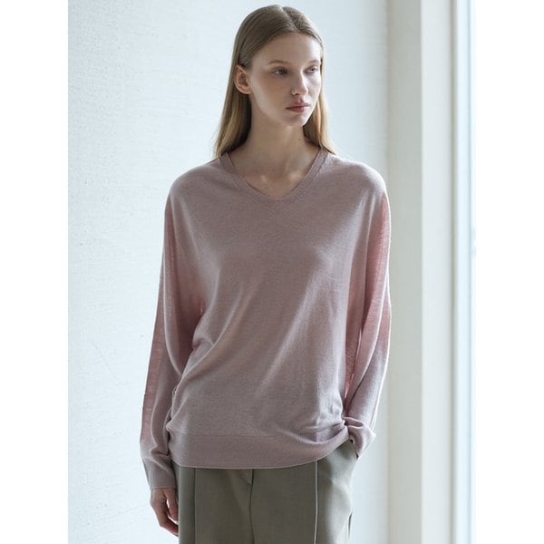 Wholegarment Wool V-Neck Knit_Pink
