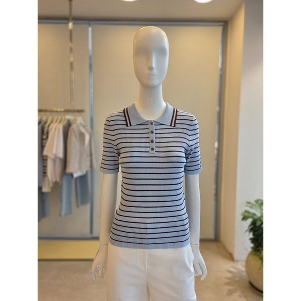 [여주점] [더 아이잗] 여성 스트라이프 버튼 칼라 풀오버 니트(IS4M1PO951)