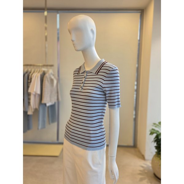 [여주점] [더 아이잗] 여성 스트라이프 버튼 칼라 풀오버 니트(IS4M1PO951)