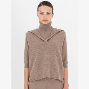 cashmere 100%  hooded vest - Brown