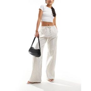 4883735 Bershka tie waist wide leg linen pants in ecru stripe