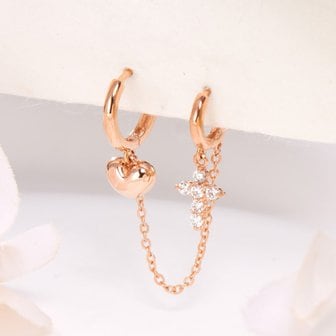  [비앤비골드] 14K 하트 십자가 투링 체인 연결 원터치 귀걸이 한쪽 PNE41788