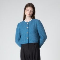 Round Neck Tweed Jacket in Blue VW2AJ096-22