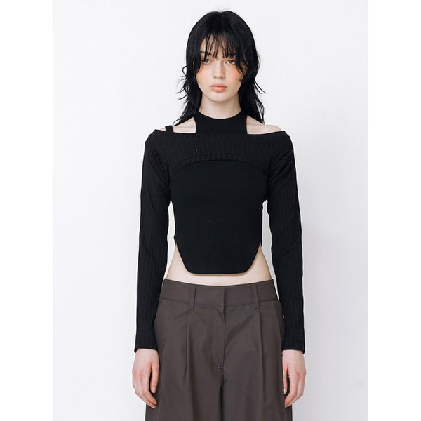 OFF-SHOULDER RIBBED TOP - BLACK