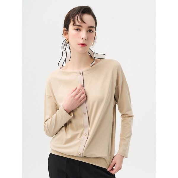 PM2261T070 Lantana layered cardigan top_Dark beige