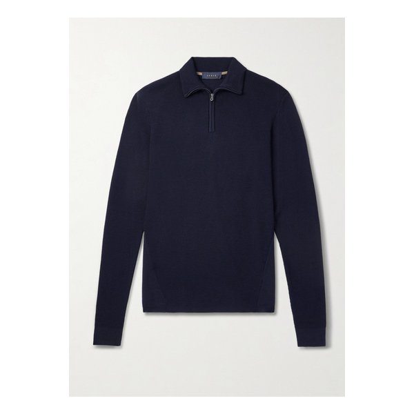 시즈 와플 니트 버진 울 하프집업 스웨터 블루 46376663162899614