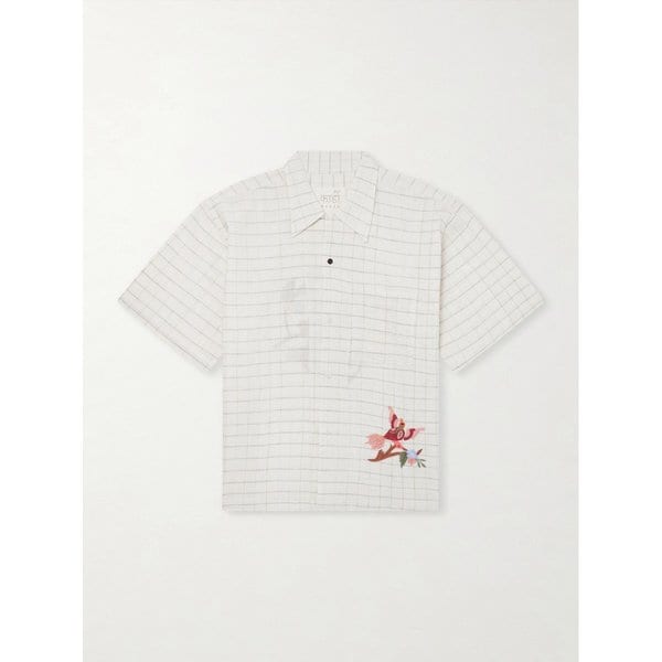 로히트 자수 체크 코튼 셔츠 46376663163099386