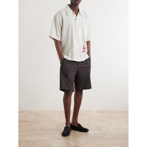 로히트 자수 체크 코튼 셔츠 46376663163099386