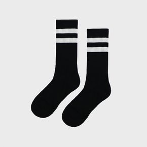 [2켤레 1SET]  TWO LINE MIDDLE SOCKS_BLACK