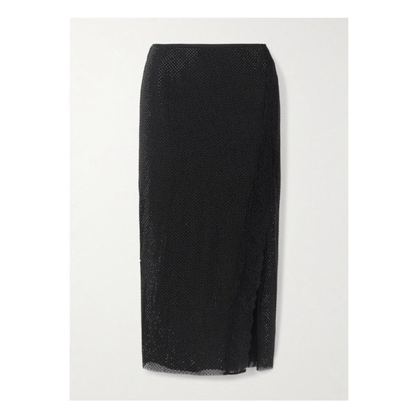 크리스탈 장식 레이스 트림 메쉬 미디 스커트 46376663162915072