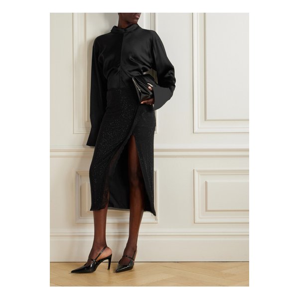 크리스탈 장식 레이스 트림 메쉬 미디 스커트 46376663162915072