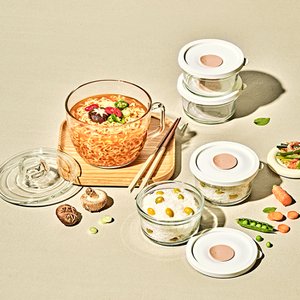 글라스락 렌지쿡 코지밀크 누들용 & 햇밥용기 원형 4조 세트
