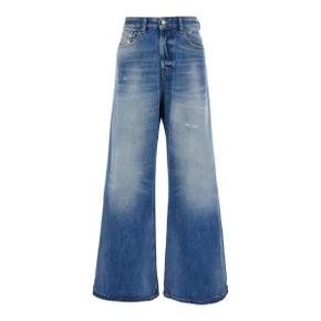 여성 1997 D Sire Light Blue Wide Jeans in Cotton Denim Woman