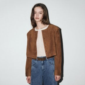 / Noncollar Suede Crop Jacket