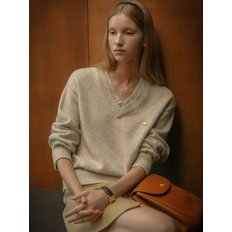 Double rib v-neck wool blended knit_Beige