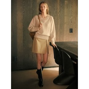 Double rib v-neck wool blended knit_Beige