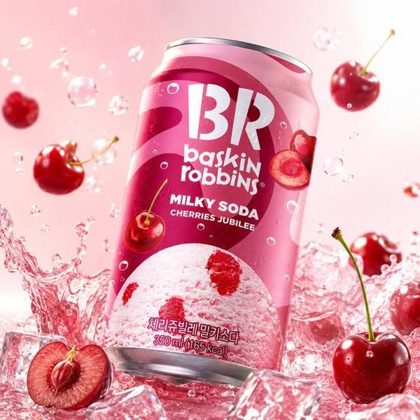 확대된 대표 배스킨라빈스 체리쥬빌레 밀키소다 350ml x 6개입 탄산음료 뚱캔(1)