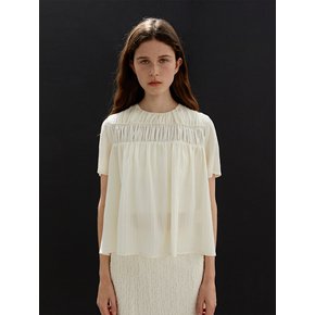 TWR ROUND NECK TUCK SHIRRING BLOUSE IVORY