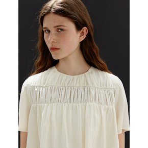 TWR ROUND NECK TUCK SHIRRING BLOUSE IVORY