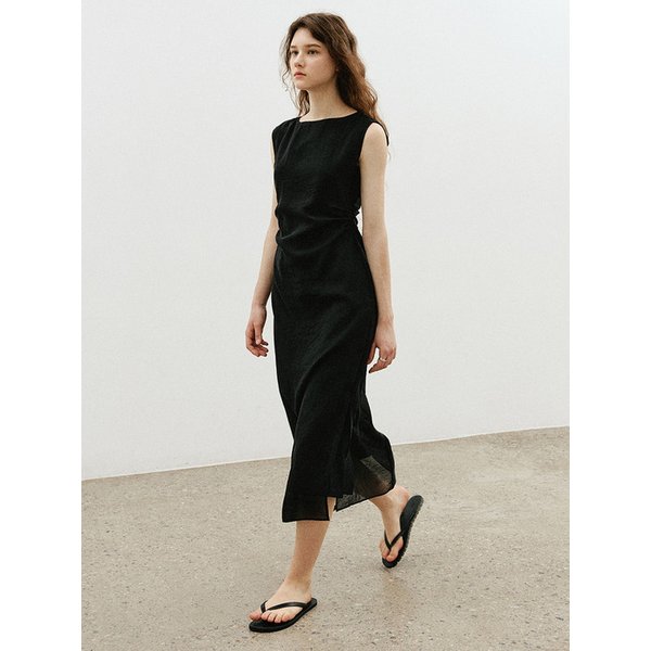 시스루 레이어드 셔링 원피스_BLACK