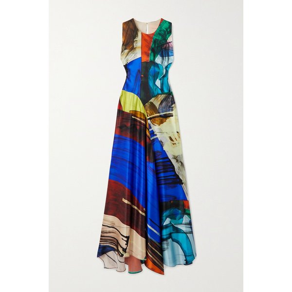 록산다 프린트 실크 새틴 맥시 드레스 블루 1647597303383682