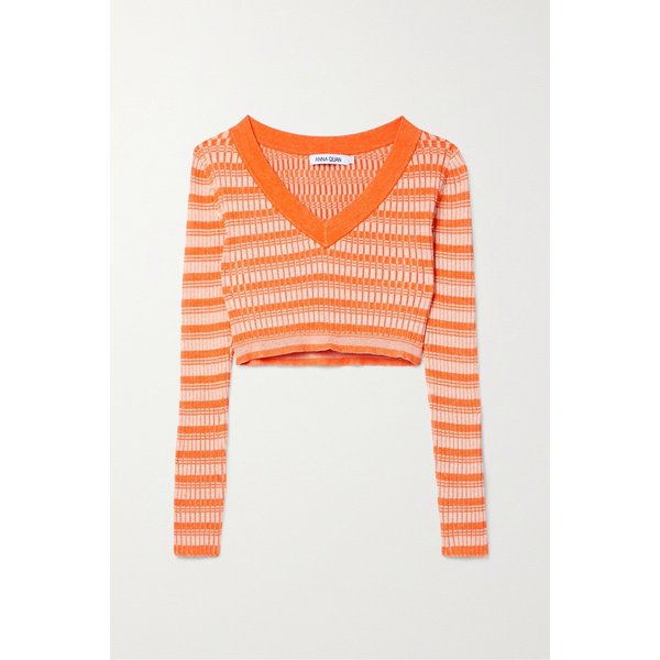 안나 콴 델타 크롭 골지 스트라이프 코튼 스웨터 오렌지 1647597301360255