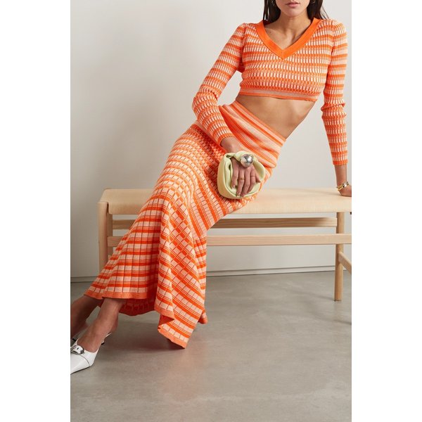 안나 콴 델타 크롭 골지 스트라이프 코튼 스웨터 오렌지 1647597301360255