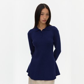 Flared Polo Sweater_NAVY