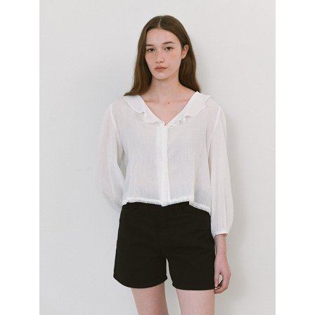 라미네즈 Frill Collar Half Sleeve Blouse - Ivory