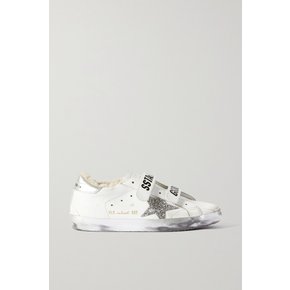 Old School Shearling-lined Distressed Glittered Leather Sneakers 화이트