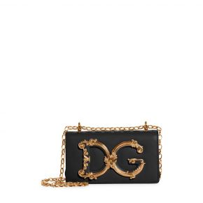 우먼 DolceGabbana 걸즈 로고 레더 폰 크로스백 숄더백 Nero 9280137