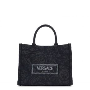 우먼 Versace 미디움 자카드 캔버스 토트백 블랙/ Versace Gold 9280645