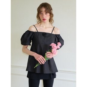 Two-way Off Shoulder Corsage Blouse_ Black