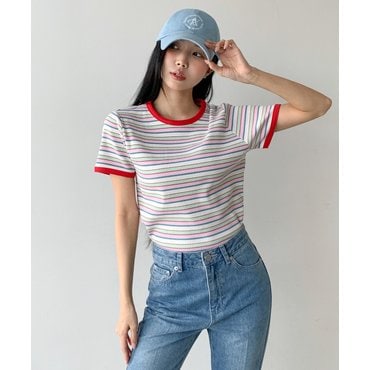 반에이크 백 프린트 스트라이프 티셔츠 VB54TSM213Z