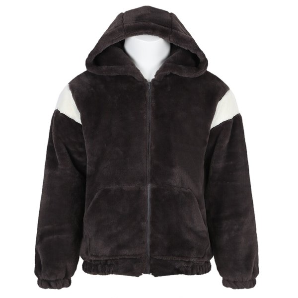 남자 세미 오버핏 배색 후드집업 퍼 점퍼 RB-JUW-Q054-먹색