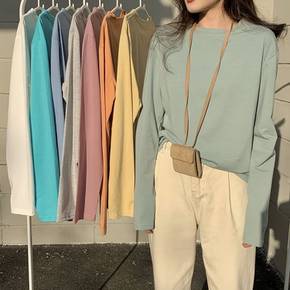 여성 여자 데일리 긴팔 티셔츠 멜리 베이직 파스텔