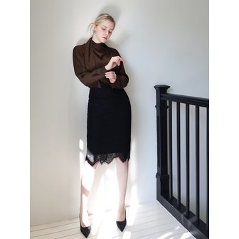 르반르꼬르 Flower lace midi skirt - BLACK