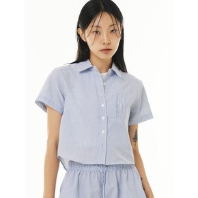 SEERSUCKER POCKET CROP STRIPE SHIRTS (NAVY)