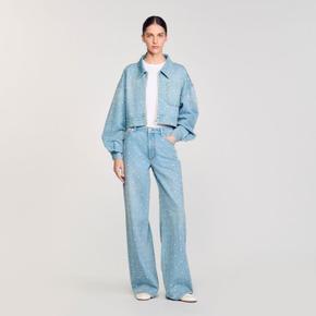 산드로 라인스톤 진주가 데님 자켓 Jeansblau SFPJE00707