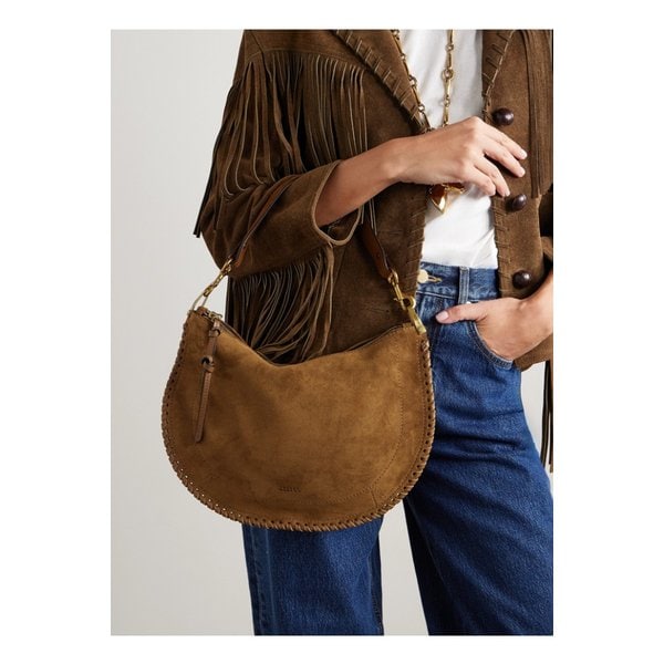 오스칸 소프트 지퍼 트리밍 스웨이드 숄더 백 탠 브라운 1647597349483268