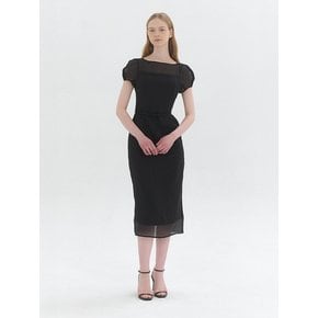 [77 size 추가] Chiffon Puff Cap-Sleeve Slim Dress / Black(2color)