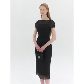 [77 size 추가] Chiffon Puff Cap-Sleeve Slim Dress / Black(2color)