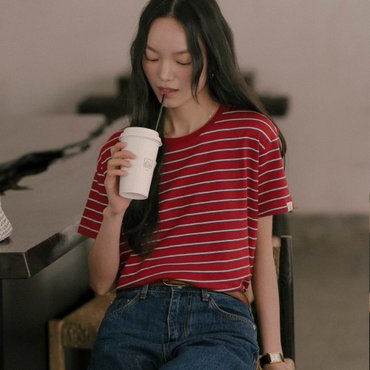 틸아이다이 Stripe cotton t-shirt TISU01TS06_Red