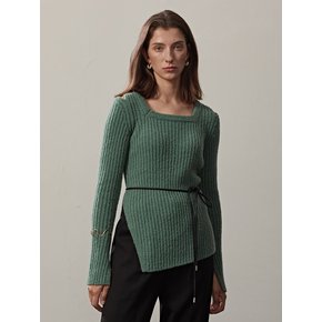 RIBBED-KNIT SQUARE NECK PULLOVER(D.MINT)