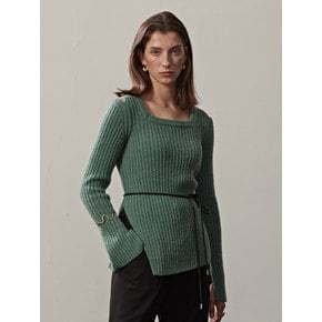 RIBBED-KNIT SQUARE NECK PULLOVER(D.MINT)